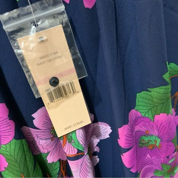 nanette Lepore Navy & Fuchsia Floral Cinched Midi Dress 10 Flowy NWT - Picture 9 of 16